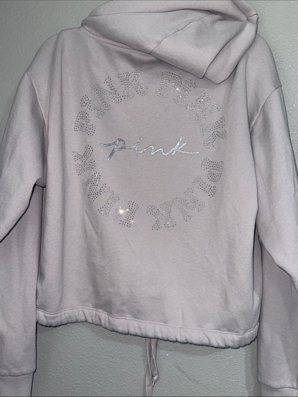 Pink by Victoria Secret Lilac color Cropped Hoodie Sweatshirt with Drawstring